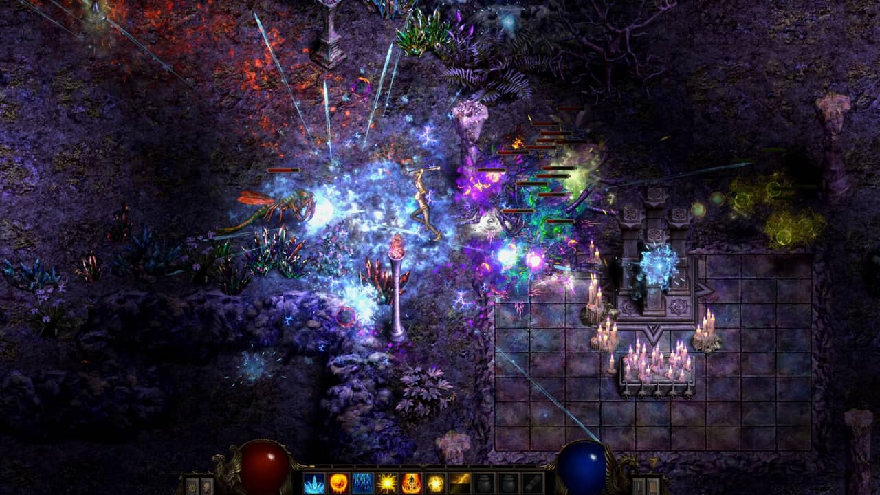 A hero fighting monsters in a dark Shadow Dungeon map