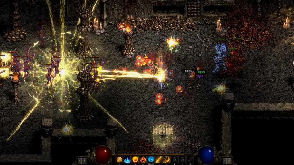 Equipment drops and skill effects during Shadow Dungeon combat